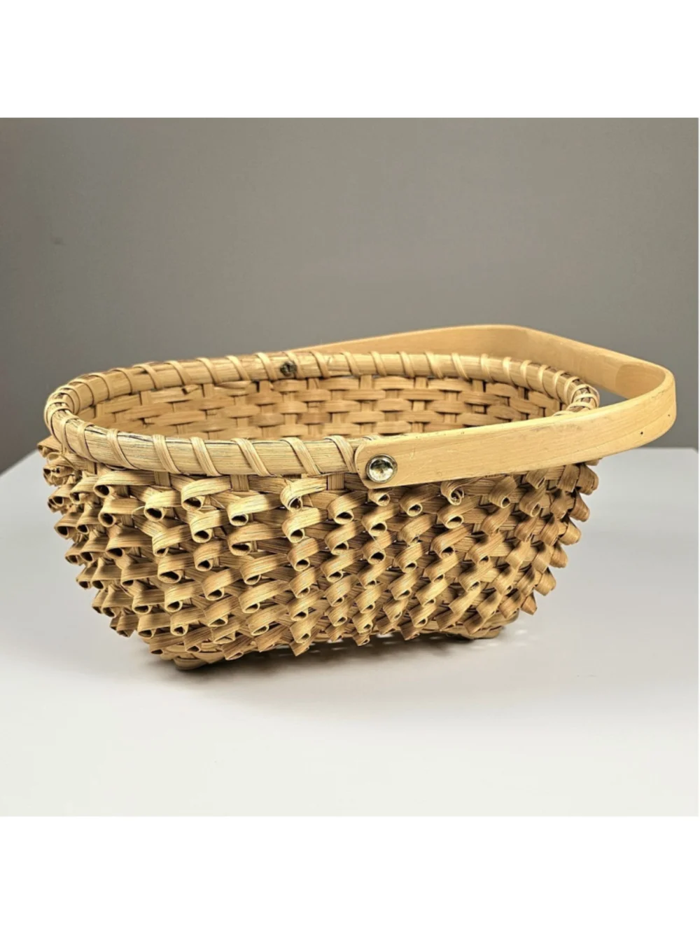 Vintage Native American Wabanaki Ash Splint Basket Curly Porcupine Weave 10